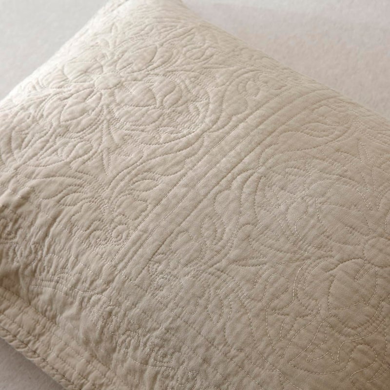 Winlife 100% Cotton Quilted Pillow Sham Floral Printed Pillow Cover King Size (Khaki) - Image 3