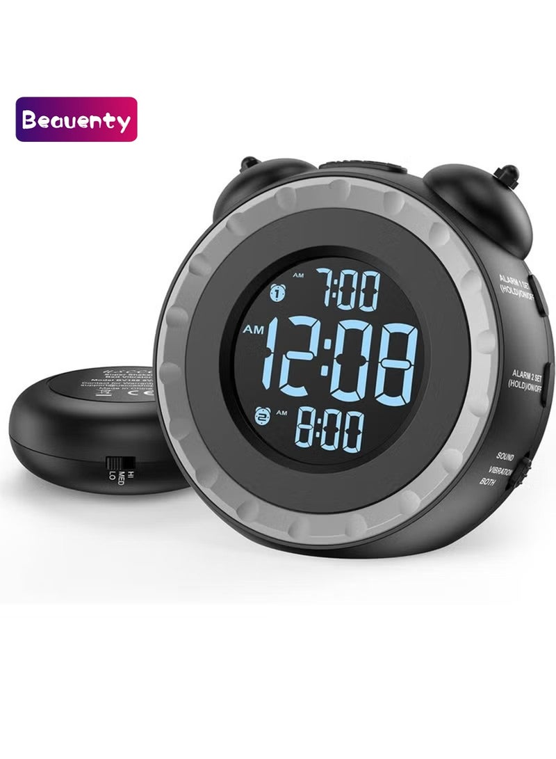 Beauenty Loud Dual Alarm Clock with Bed Shaker - 0-100% Dimmer, Vibrating Alarm Clock for Heavy Sleepers or Hearing Impaired, Easy to Set, USB Charging Port, Snooze, Battery Backup - Image 1