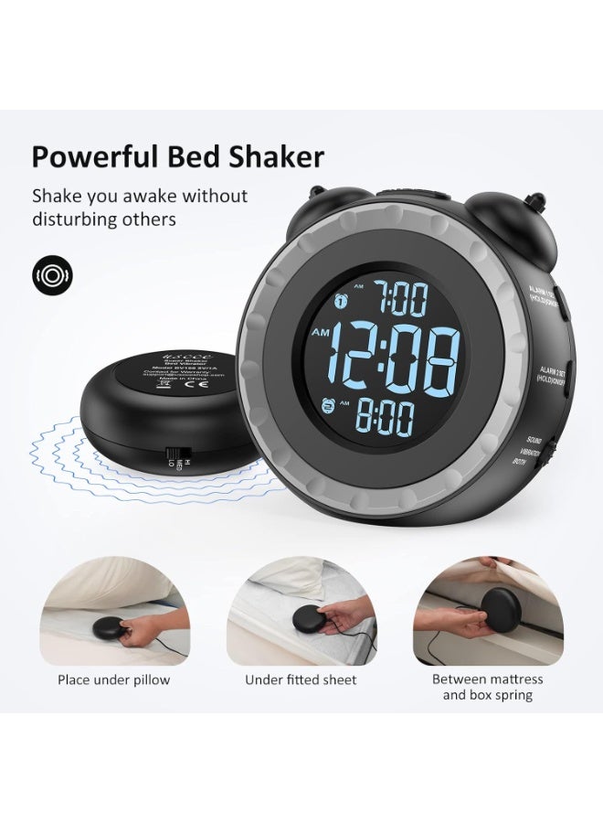 Beauenty Loud Dual Alarm Clock with Bed Shaker - 0-100% Dimmer, Vibrating Alarm Clock for Heavy Sleepers or Hearing Impaired, Easy to Set, USB Charging Port, Snooze, Battery Backup - Image 5