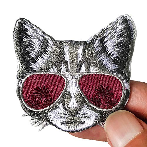 ZOOPOLR 2 Pcs Cool Cat Iron On Patches for Backpacks, Hats, DIY Sew on Applique Patch, Vintage Embroidered Patches for Repair Clothes, Jackets, Jeans - Image 1