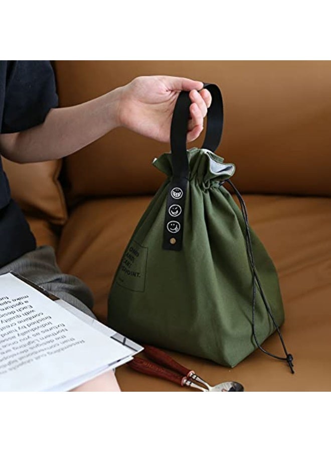 Lunch Bag Insulated Tote Bag Canvas Durable Foldable Thermal Food Containers for Men Women(Green) - Image 2