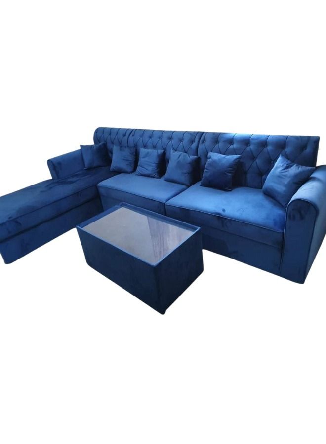 مهارة البحر طقم كنب مخمل على شكل حرف L مع وسادة وطاولة - أزرق / -300X80X80  - Image 1