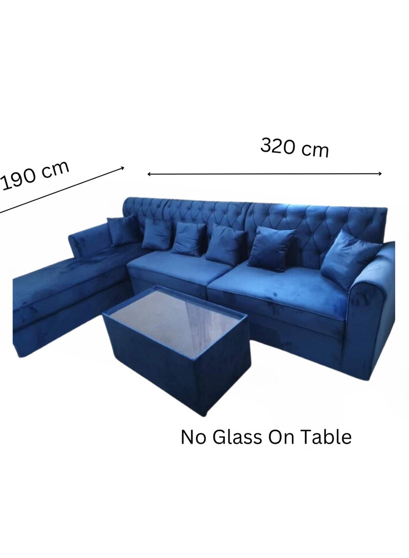 مهارة البحر طقم كنب مخمل على شكل حرف L مع وسادة وطاولة - أزرق / -300X80X80  - Image 2