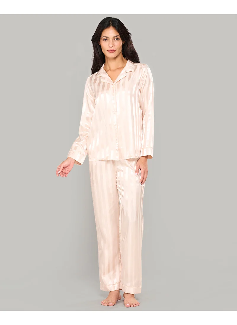 La Senza La Senza Striped Satin Pj Set In Jacquard Finish