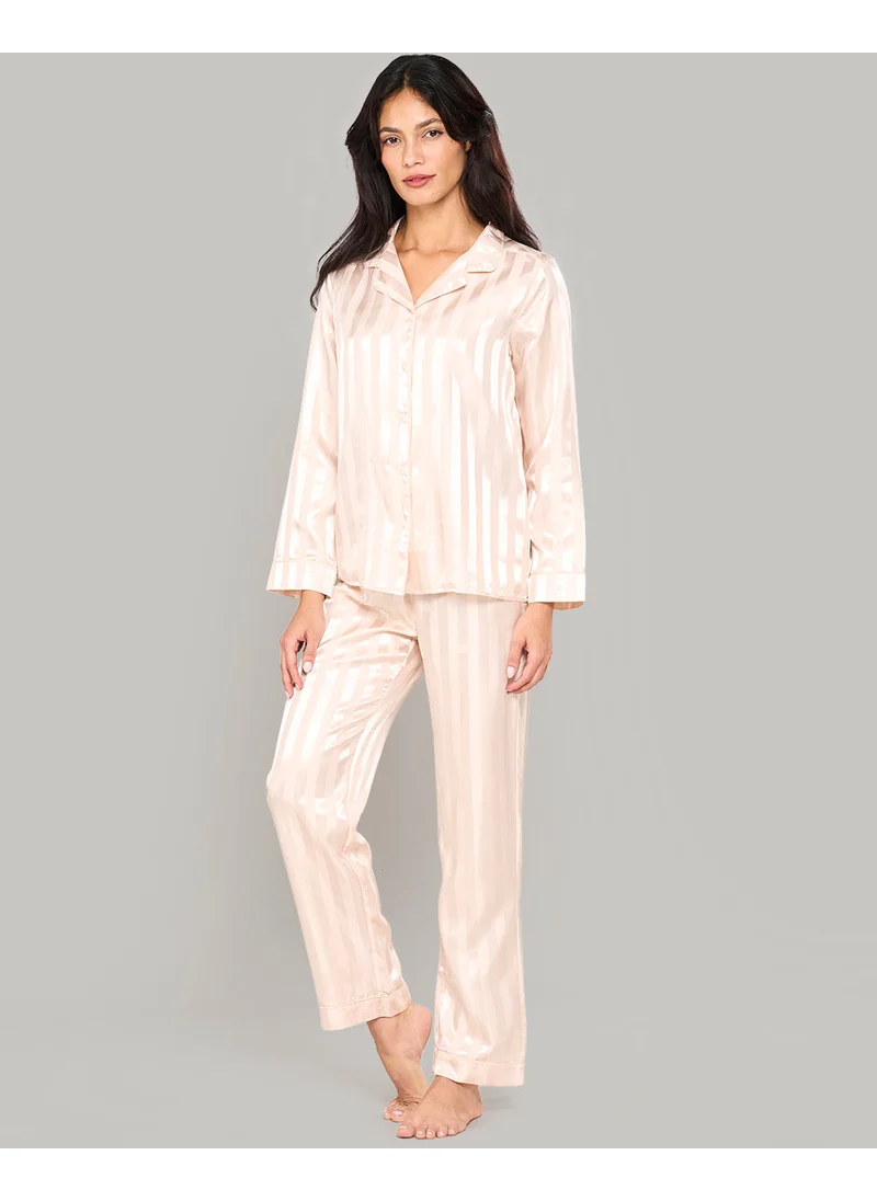La Senza La Senza Striped Satin Pj Set In Jacquard Finish