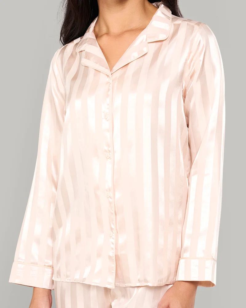 La Senza La Senza Striped Satin Pj Set In Jacquard Finish