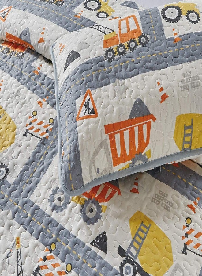 Linen Plus Bedspread Set Kids/Teens Construction Crane Vehicles Work Trucks Cement Tractor Concrete Mixer White Grey Yellow Orange Black New # Orange Crane (Full/Queen) - Image 2