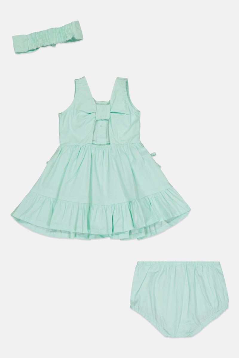 Nanette lepore Toddlers Girl 3 Pieces Embroidered Dress With Panty And Headband, Mint Green - Image 3
