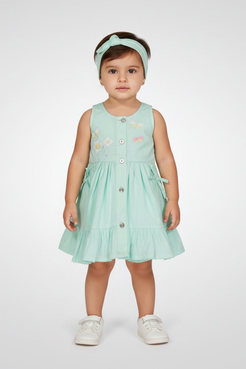 Nanette lepore Toddlers Girl 3 Pieces Embroidered Dress With Panty And Headband, Mint Green - Image 1