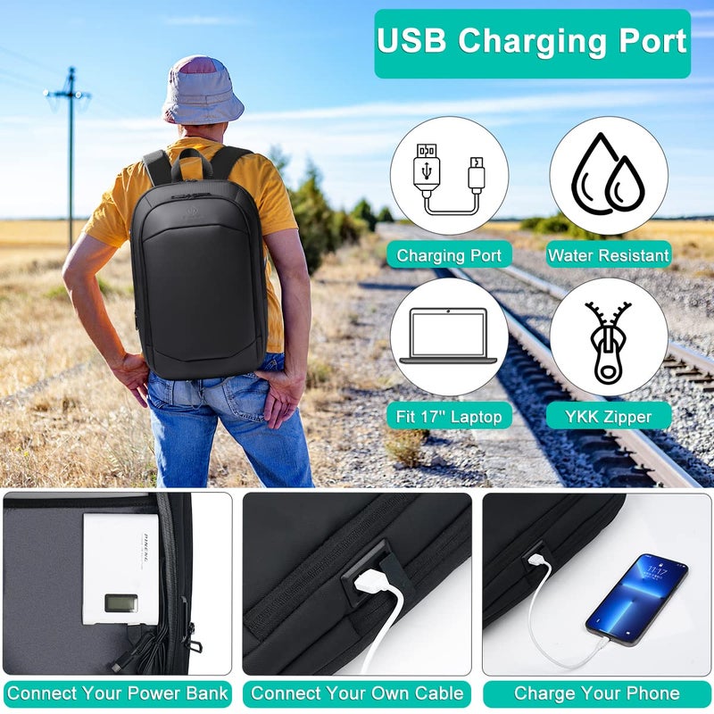 HK Business Backpack for Men 17 Inch,Slim & Expandable Waterproof Travel Laptop Backpack with USB Charger Port,Anti-Theft Lightweight Large Work Computer Bag,College Laptop Backpacks Gifts for Men Women - Image 2