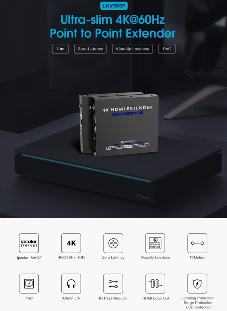 لينكينج ممدد HDMI لمسافة 70 متر عبر CAT6 بدقة 4K@60Hz HDR موديل LKV565P من LENKENG - Image 4