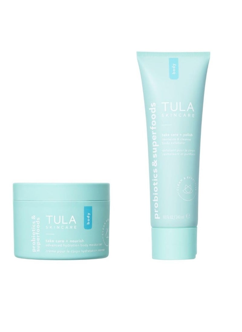 TULA TULA Skin Care | Body Care Duo, Take Care + Nourish Advanced Hydration Body Moisturizer & Take Care + Polish Revitalize & Cleanse Body Exfoliator | 2 Piece  - Image 1