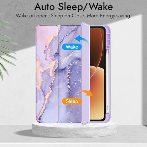 Robustrion Cover for Xiaomi Pad 8/8 Pro / 7/7 Pro Cover Case 11.2 inch, Hybrid Flip Cover with [Transparent Back] and [Pencil Holder] for Xiaomi Mi Pad 7/8 Cover [Auto Sleep Wake] - Marble Lilac - Image 3
