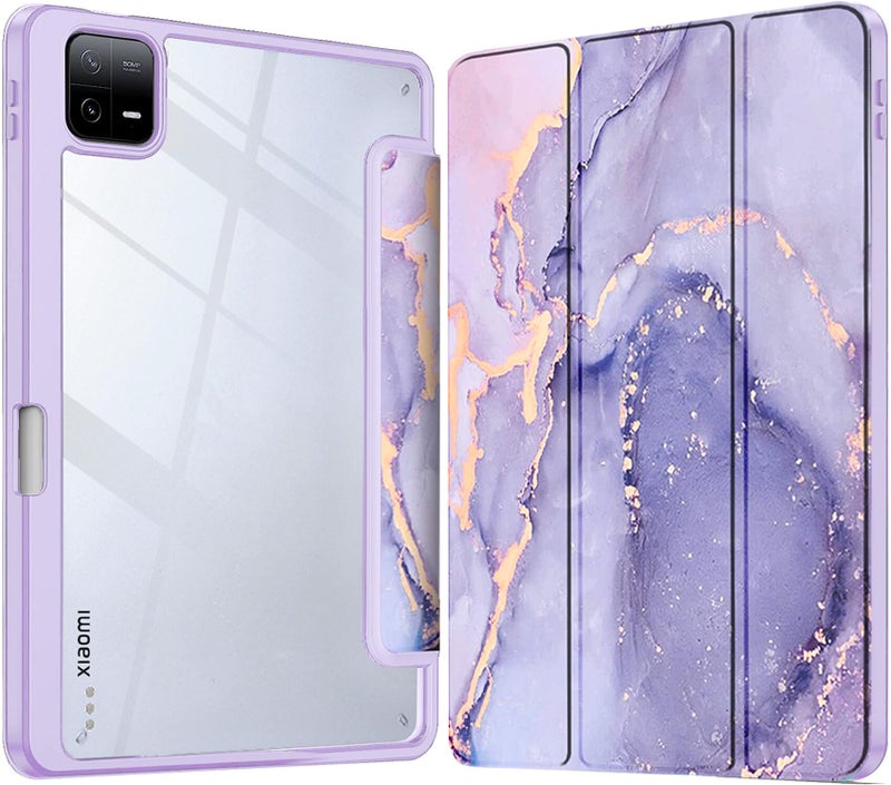 Robustrion Cover for Xiaomi Pad 8/8 Pro / 7/7 Pro Cover Case 11.2 inch, Hybrid Flip Cover with [Transparent Back] and [Pencil Holder] for Xiaomi Mi Pad 7/8 Cover [Auto Sleep Wake] - Marble Lilac - Image 1