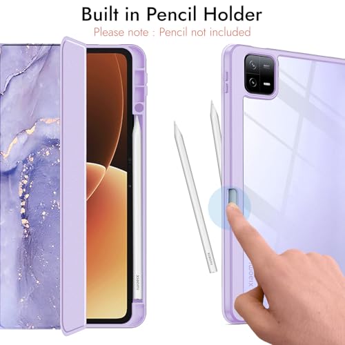 Robustrion Cover for Xiaomi Pad 8/8 Pro / 7/7 Pro Cover Case 11.2 inch, Hybrid Flip Cover with [Transparent Back] and [Pencil Holder] for Xiaomi Mi Pad 7/8 Cover [Auto Sleep Wake] - Marble Lilac - Image 4