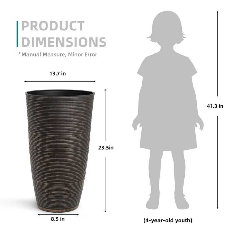 Ultym 23.5"H Tall Pot Planters, 2-Pack Taper Large Flower Pots for Indoor Outdoor Use, UV-Protect PP Plant Container for Garden Patio Yard Balcony Porch or Home Decor, Bronze Vertical Stripes Texture - Image 5