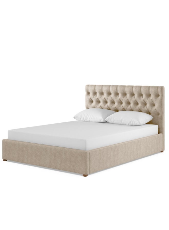 Venice Comfort Tufted Upholstered Queen Size ( Mattress Size 150 X 190 CM ) Beige Color Bed Size 202 W X 158 L CM ( Mattress Sold Separately )
