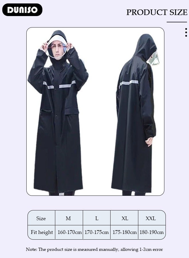 DUNISO Rain Coat, Lightweight Reusable Rain Ponchos, Black Oxford Cloth Packable Safety Raincoat, Breathable Rain Ponchos for with Reflective Strip, with Hood Raincoat for Outdoor Working Camping - Image 4