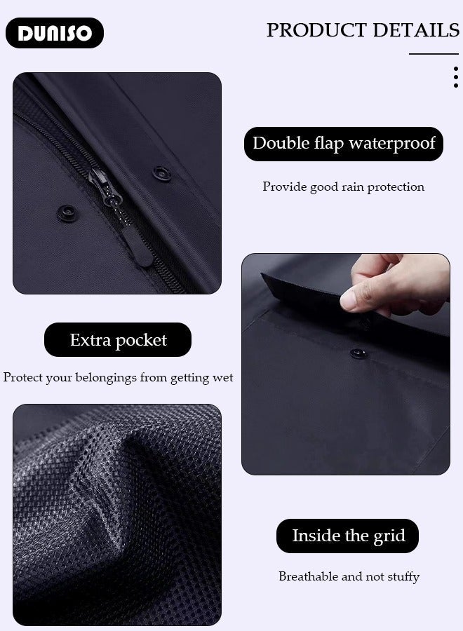 DUNISO Rain Coat, Lightweight Reusable Rain Ponchos, Black Oxford Cloth Packable Safety Raincoat, Breathable Rain Ponchos for with Reflective Strip, with Hood Raincoat for Outdoor Working Camping - Image 2