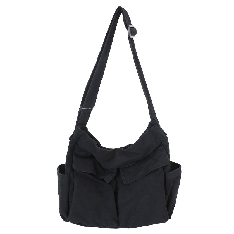 KlaOYer Canvas Messenger Bag Large Hobo Bag Crossbody Shoulder Bag Tote Bag with Pocket for Women and Men (Black) - Image 1