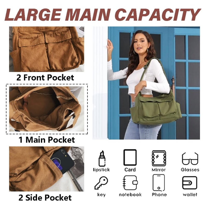 KlaOYer Canvas Messenger Bag Large Hobo Bag Crossbody Shoulder Bag Tote Bag with Pocket for Women and Men (Black) - Image 4
