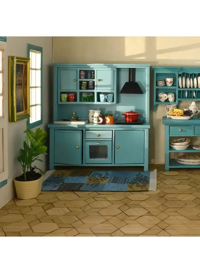 Emerald Blue Miniature Kitchen Cabinet 1 12 Scale With Sink Shelves And Drawers - Image 2