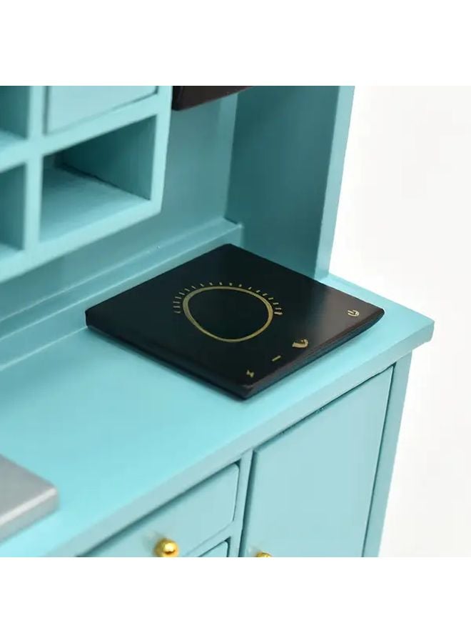 Emerald Blue Miniature Kitchen Cabinet 1 12 Scale With Sink Shelves And Drawers - Image 5