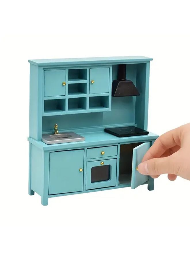 Emerald Blue Miniature Kitchen Cabinet 1 12 Scale With Sink Shelves And Drawers - Image 1