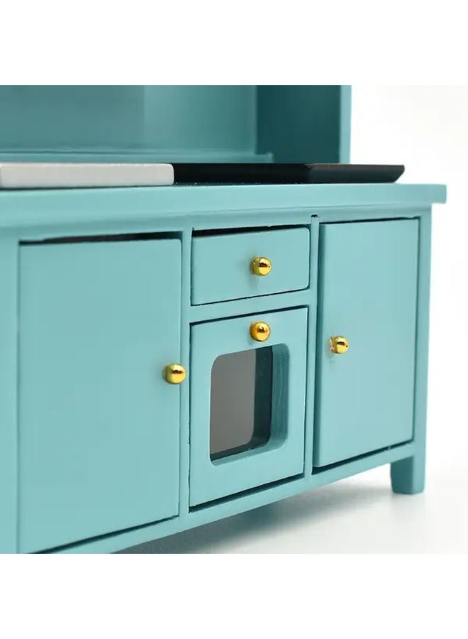 Emerald Blue Miniature Kitchen Cabinet 1 12 Scale With Sink Shelves And Drawers - Image 4