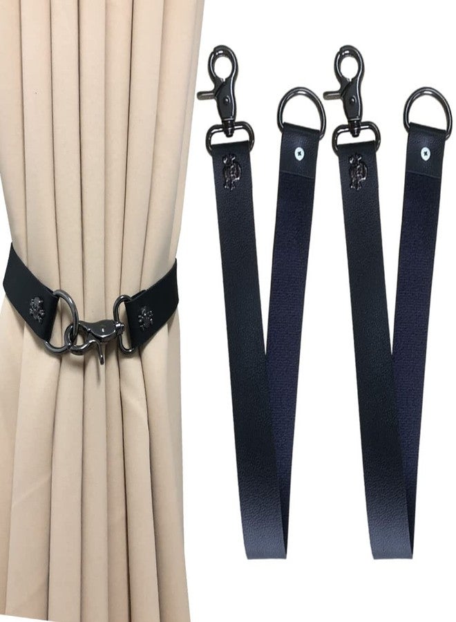 Sutfmwe Leather Curtain Tiebacks Buckle, PU Leather Curtain Rod Holder Window Treatment Holdbacks Drapery Tie Backs for Modern Vintage Curtain Skull Decor 2 Pack (Black) - Image 1