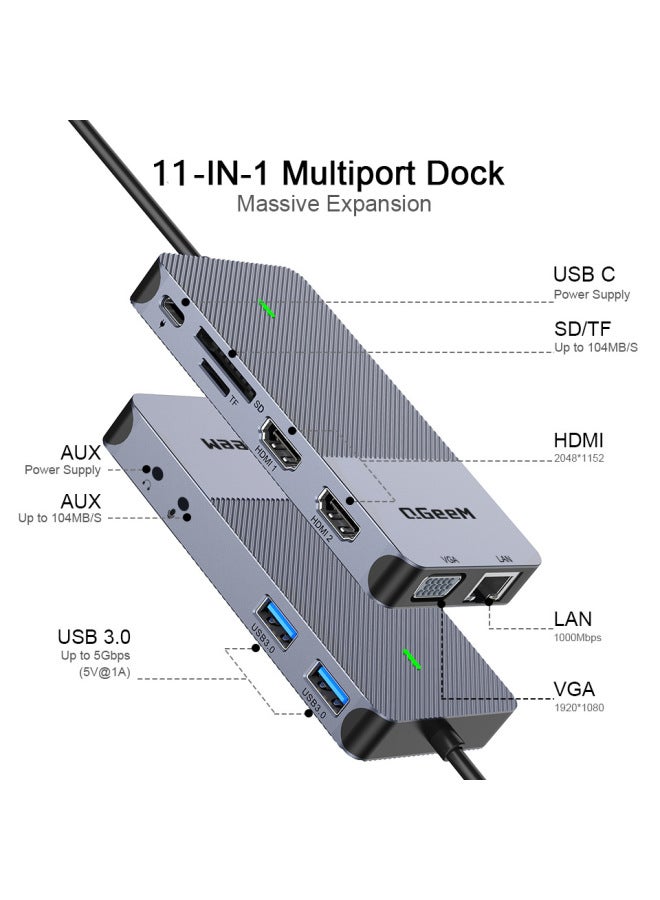 QGeeM In One Type-c Docking Station Displaylink Triple Display Usb Hub Dl3900 - Image 2