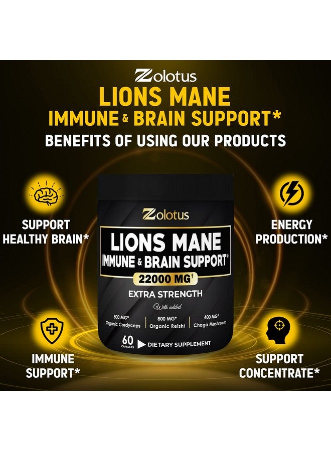 Zolotus Lions Mane Mushroom Complex Capsules Equivalent To 22000Mg With Cordeyceps Reishi Elderberry Ginkgo Biloba Bacopa Focus Memory And Brain Support Supplement Immune Support Energy Pills  - Image 4