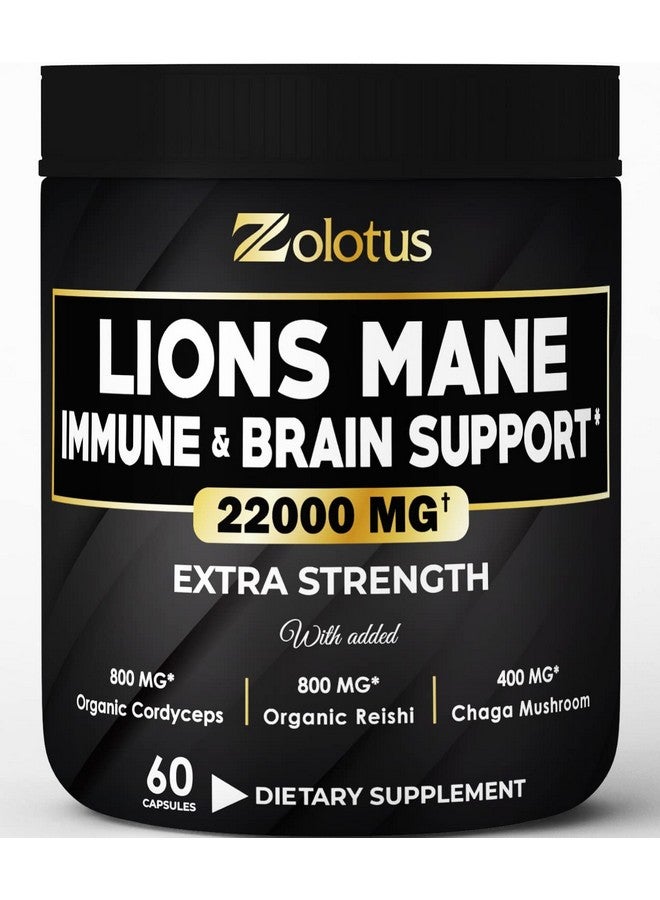 Zolotus Lions Mane Mushroom Complex Capsules Equivalent To 22000Mg With Cordeyceps Reishi Elderberry Ginkgo Biloba Bacopa Focus Memory And Brain Support Supplement Immune Support Energy Pills  - Image 2