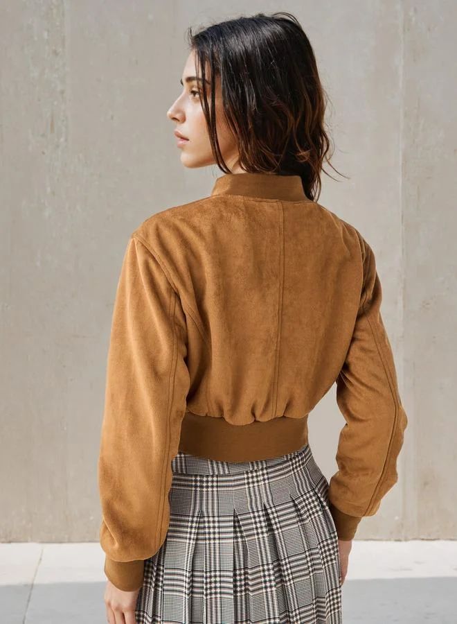 Lee Cooper  Lee Cooper Cropped Bomber Jacket with Stud Embellishments for Women | Best Price UAE
