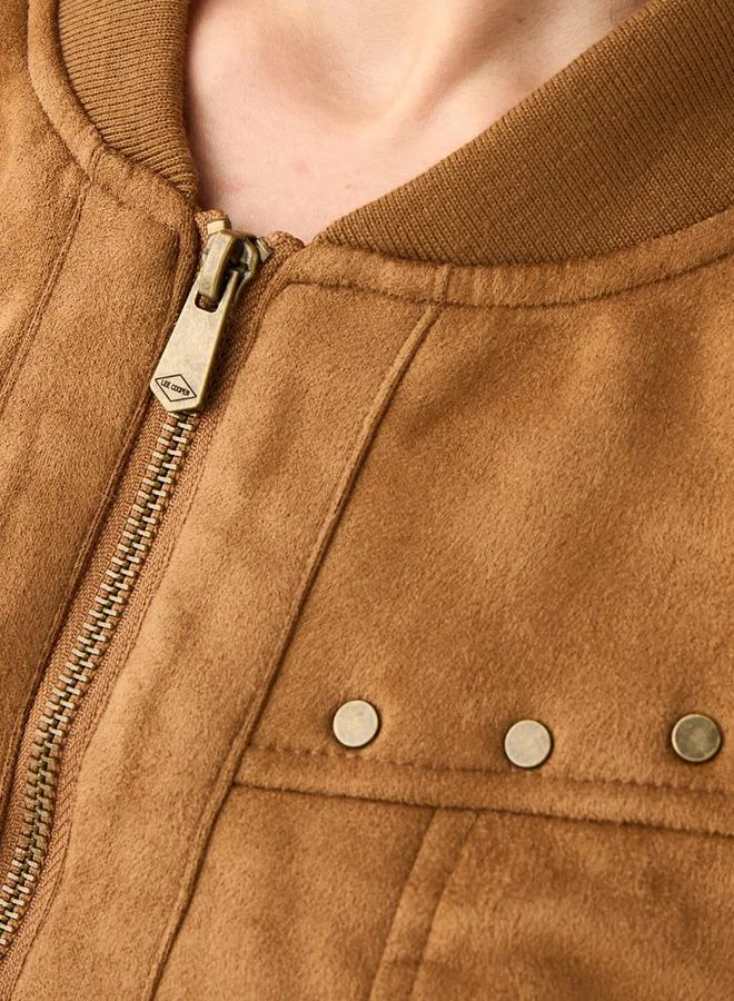 Lee Cooper  Lee Cooper Cropped Bomber Jacket with Stud Embellishments for Women | Best Price UAE