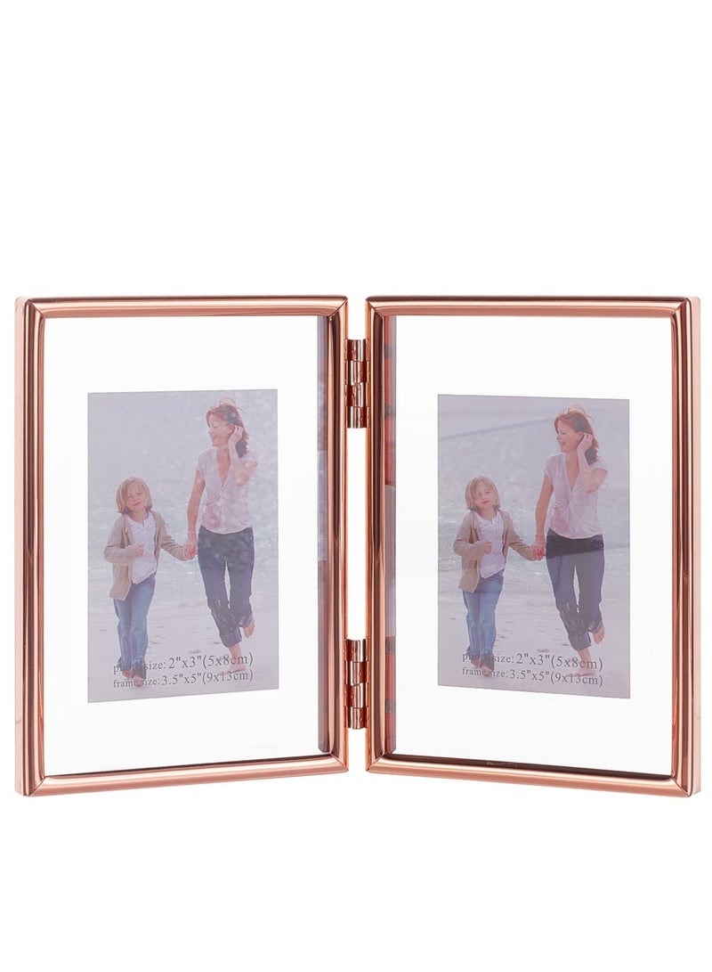 Y&D SYOSI Folding Double Metal Photo Frames Double-Sided and Glass Picture Hinged Family Frame for Desktop or Tabletop DIY Foldable(3x5 inch) - Image 1