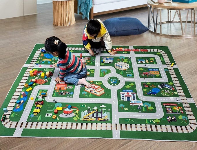 KIDS PLAYROOM CAR RUG PLAY MAT CITY LIFE ROAD FOR CARS FUN CITY MAP FOR TRACK TOYS CARPET FOR BEDROOM BOYS 67X47