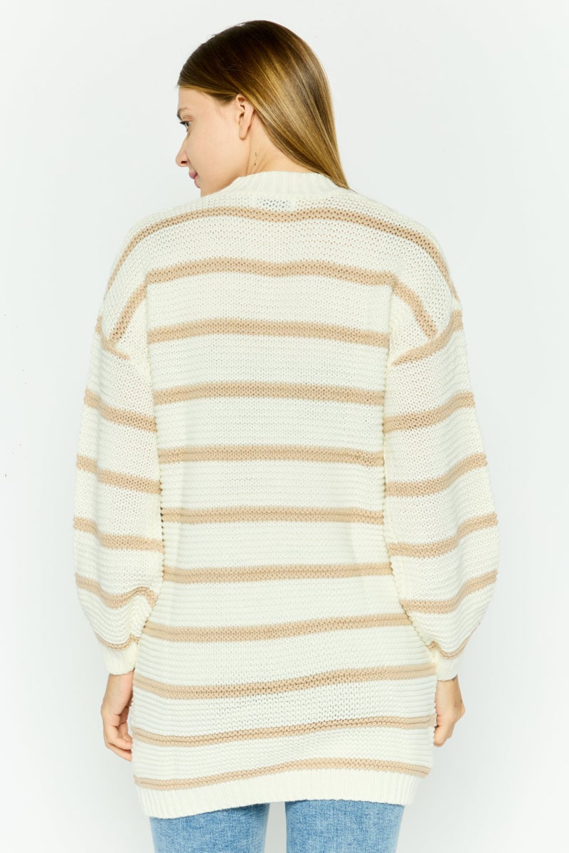 In the style Women Crew Neck Striped Sweater, Cream - Image 3