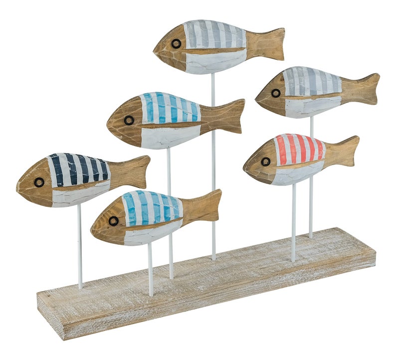 HOME DECOR SAILINGSTORY SAILINGSTORY Wooden School of Fish Beach Decor Nautical Coastal Decor Beach Bathroom Decor Lake House Decor Ocean Decoration Stripe Finish 