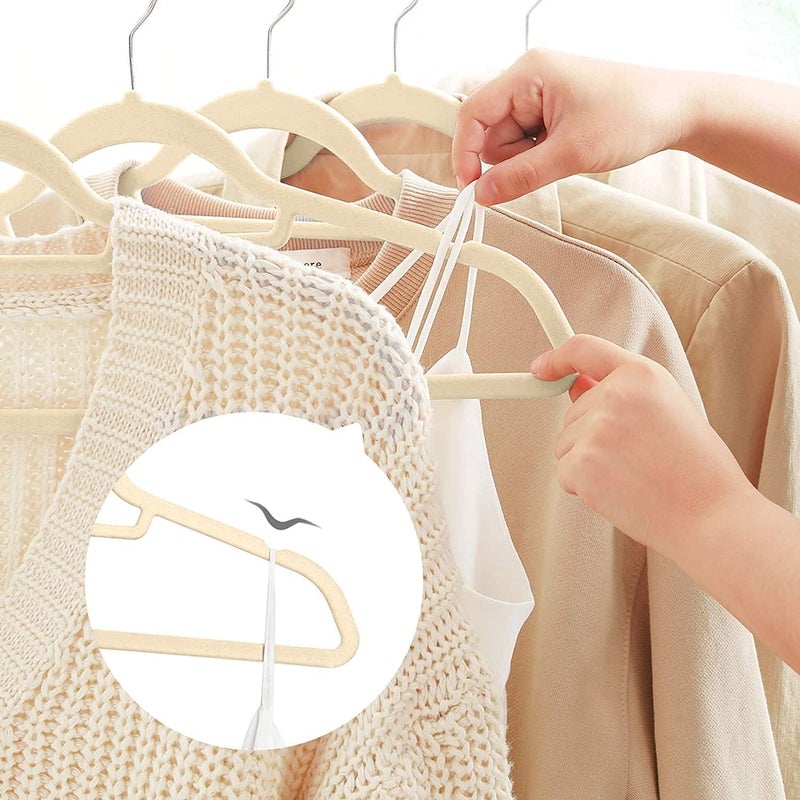 Red Dot Gift ®10-Pack Beige Non-Slip Velvet Hangers 42cm With 360 Degree Rotatable Hook - Durable & Slim - Non Slip for Coat - Pant Hangers… - Image 5