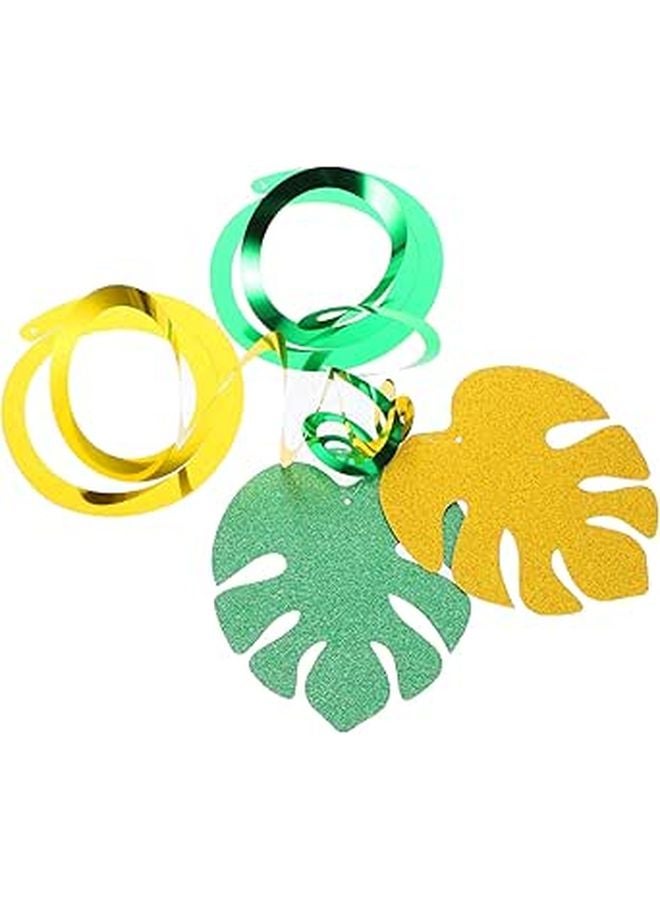 18 Pcs Tropical Leaf Spiral Pendant Hanging Decor PVC Green - Image 1