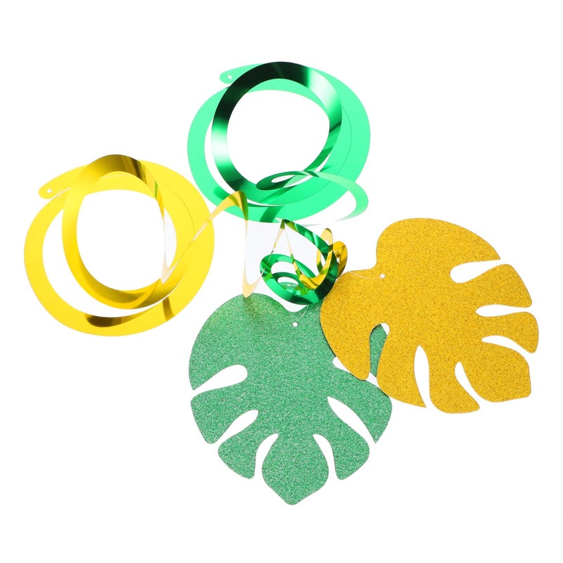 18 Pcs Tropical Leaf Spiral Pendant Hanging Decor PVC Green - Image 2
