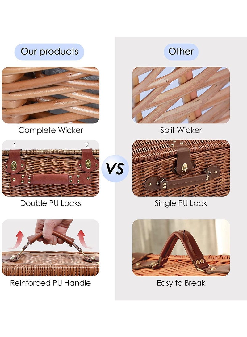 Y&D Picnic Basket Set With Mat Picnic Set Hamper For 4 With Waterproof Picnic Blanket Willow Picnic Service Gift Set For Camping Outdoor - Image 5