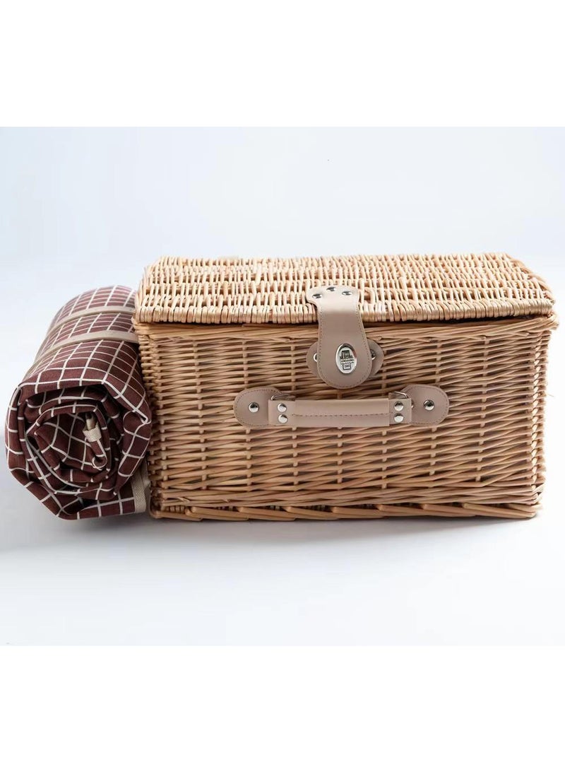 Y&D Picnic Basket Set With Mat Picnic Set Hamper For 4 With Waterproof Picnic Blanket Willow Picnic Service Gift Set For Camping Outdoor - Image 2