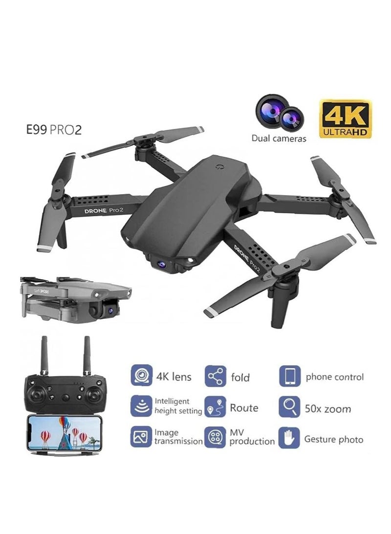JAJEEK Mini Drone E99 – Foldable Remote Control Quadcopter with 4K FPV HD Dual Camera | WiFi Live Video Transmission | 6-Axis Stabilization | Altitude Hold | Portable Drone for Beginners, Aerial Photography & Travel (Black) | Compact & Easy to Fly - Image 3