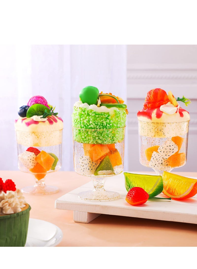SOLARAE 50 Pcs 6 oz Disposable Gold Glitter Plastic Dessert Cups with 50 Pcs Tasting Spoons - Elegant Goblet Glasses for Ice Cream, Weddings, and Parties. Perfect for Celebrations! - Image 3