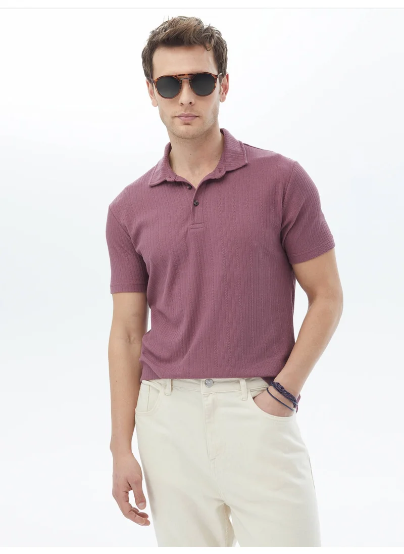 Kip Dusty Rose Jacquard Polo Collar Cotton Blend T-Shirt