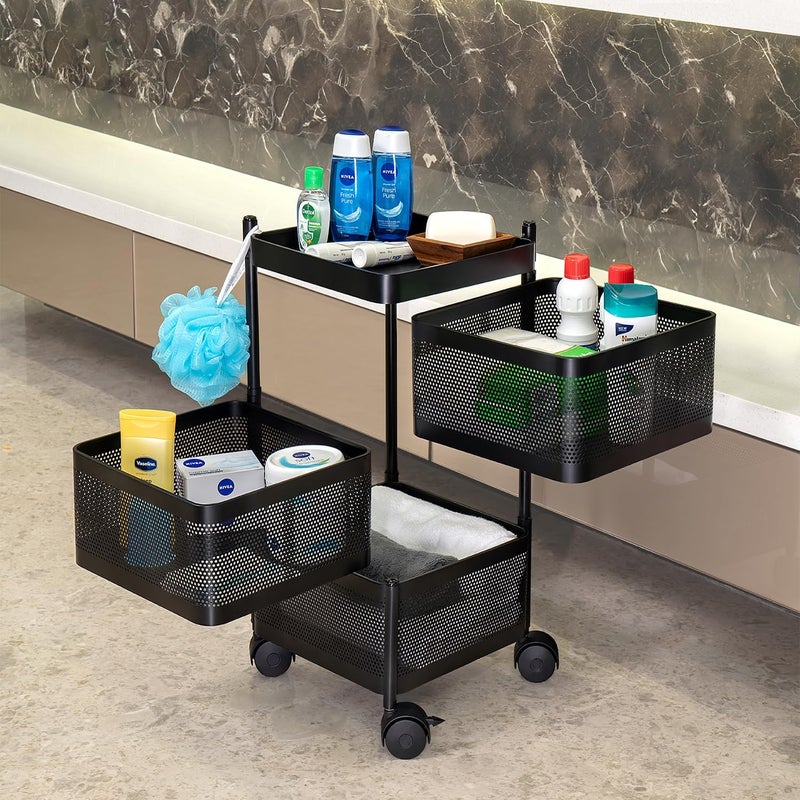 MARKWELL Kitchen Trolley with Wheels Kitchen Organizer Items and Storage Solutions for Square Kitchen Organizer and Kitchen Accessories Items BlackLayer 3 - Image 1