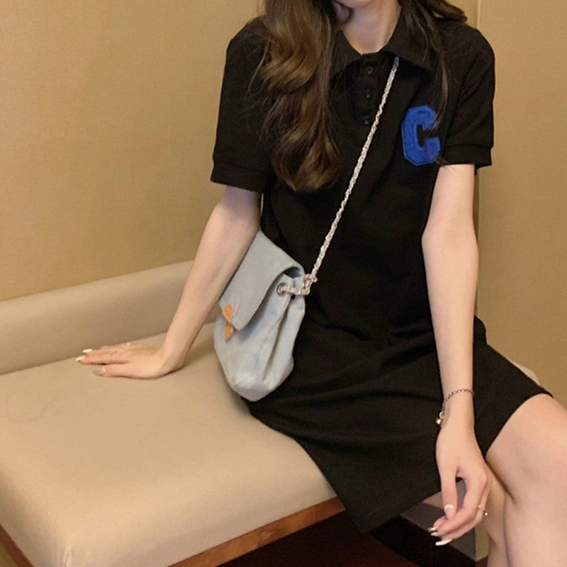 2023 Summer Purple Polo Dress A-Line Slim Fit Black - Image 1