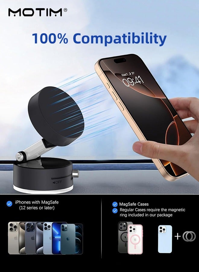 Motim Magnetic Car Phone Holder, Vacuum Suction Cup Phone Mount, Foldable Ultra-Stable Phone Stand, Multi-Angle Rotation for Car Dashboard Truck Windshield Table, Suitable for Most Smartphones - Image 2